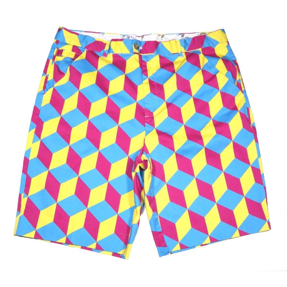 Royal and Awesome Geometric‎ 3D Cube Golf Shorts Mens Size 40